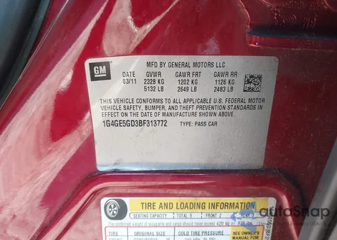 2011 Buick Lacrosse Cxs from USA, damaged, VIN 1G4GE5GD3BF313772